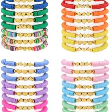 36 Pcs Preppy Friendship Bracelets for Teen Girls Heishi Cute Clay Beads Bracelets Bulk Colorful Heart Star Crown Friendship Surfer Bracelets Things Jewelry Gifts for Girls